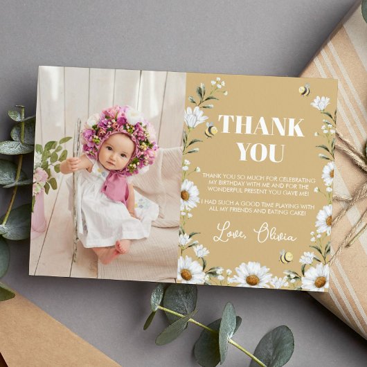 Vintage Daisy Bee Birthday Party Dankeschön Karte