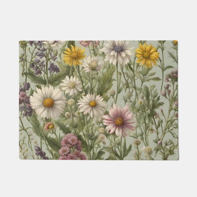 Vintage Daisy-Blume und Wildblumen Fußmatte (Vorderseite)