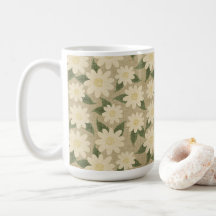 Vintage-Daisy-Blumenmuster in Salbeigrün und Creme