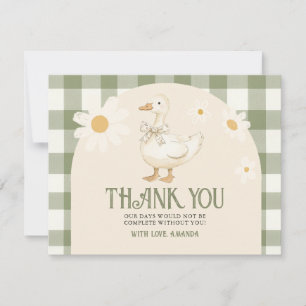 Vintage-Daisy-Grün-Gans-Baby-Shower-Gingham Dankeskarte