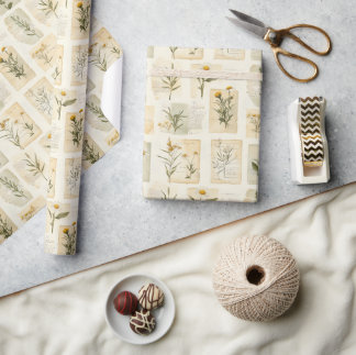 Vintage-Daisy-Herbarium-Collage  Geschenkpapier