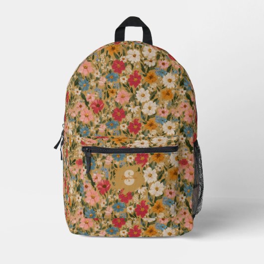 Vintage Daisy Pattern - Mustard Bedruckter Rucksack (Vorderseite)