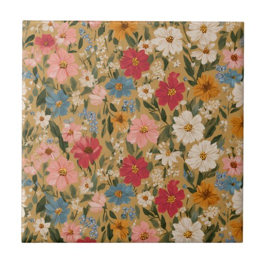 Vintage Daisy Pattern - Mustard Fliese (Vorderseite)