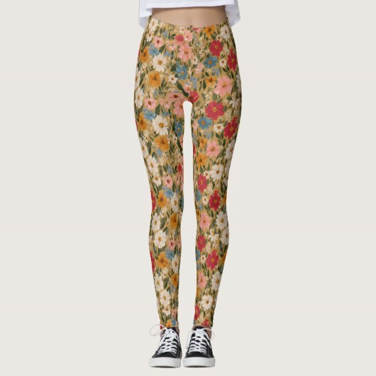 Vintage Daisy Pattern - Mustard Leggings (Vorderseite)