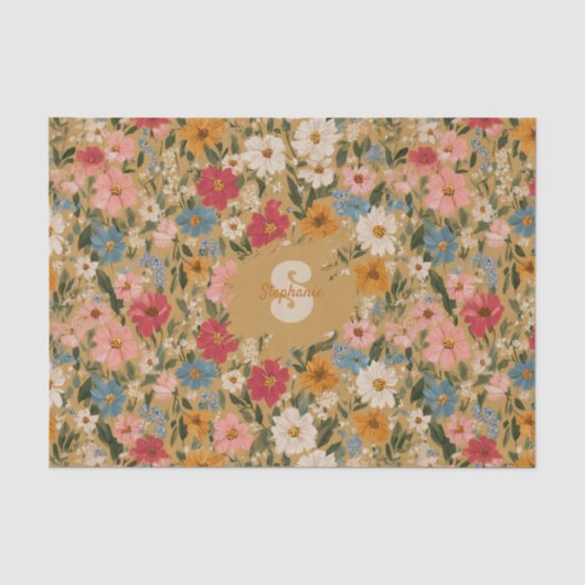 Vintage Daisy Pattern - Mustard Seidenpapier (Vorderseite)