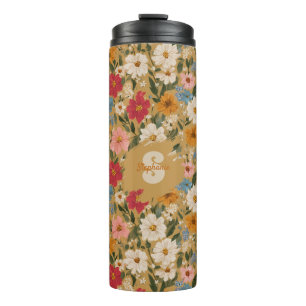 Vintage Daisy Pattern - Mustard Thermosbecher