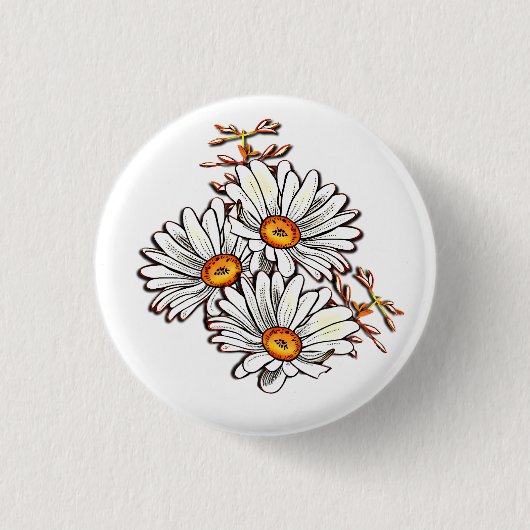 Vintage Daisy Wildblumen Niedlich White Friendship Button (Vorderseite)
