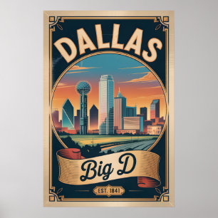 Vintage Dallas Texas Big D Retro-Reise Poster