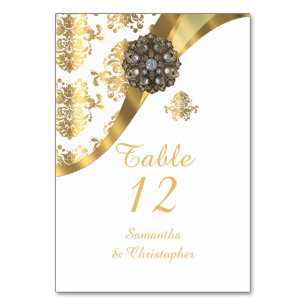 Vintage Damasehe in Weiß und Gold Tischnummer