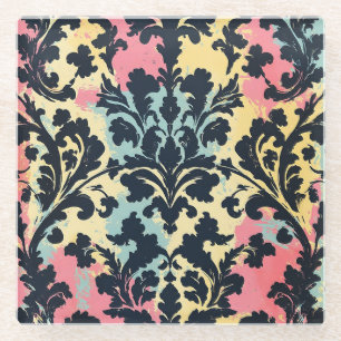Vintage Damask-Blütenmuster Glasuntersetzer
