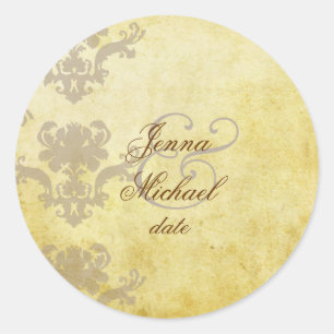 VINTAGE DAMASK-BREITERINVITATIONEN RUNDER AUFKLEBER