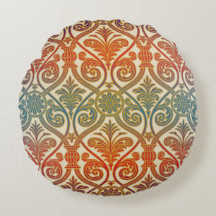 Vintage Damask Contour-Tapete - blau violett Rundes Kissen