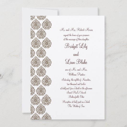 Vintage Damask Hochzeit bei Champagner Einladung (Vorderseite)