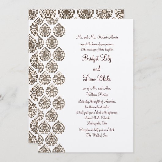 Vintage Damask Hochzeit bei Champagner Einladung (Vorne/Hinten)