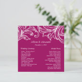 Vintage-Damask-Hochzeitsprogramm RASBEERE & Weiß Programm (Stehend Vorderseite)