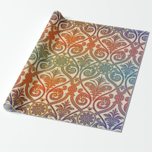 Vintage-Damask-Kontur Tapete - blau violett rot Geschenkpapier