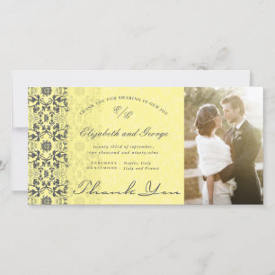 Vintage Damask Lace Gelb & Gray Foto Hochzeit Dankeskarte