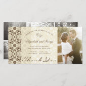 Vintage Damask Lace Kaffee & Cream Foto Hochzeit Dankeskarte (Vorne/Hinten)