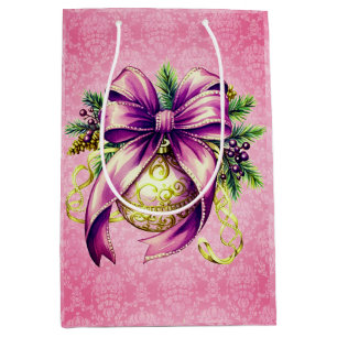 Vintage-Damask-Lila-Rosa-Weihnachtsdekoration Mittlere Geschenktüte