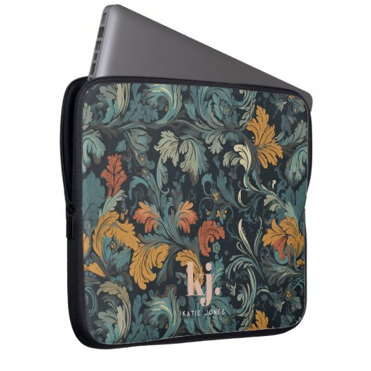 Vintage Damask Monogram Laptop Sleeve (Vorne Rechts)