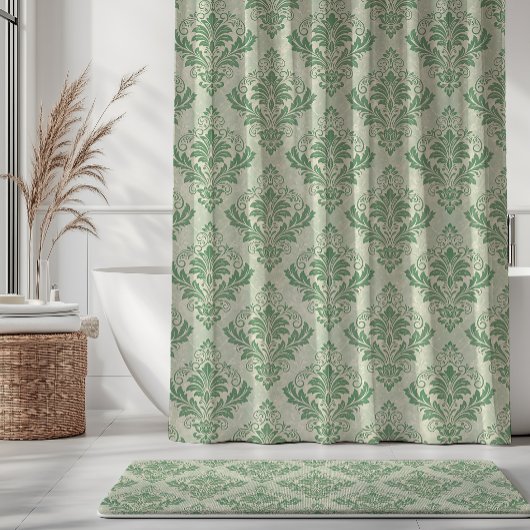 Vintage-Damask-Muster Grün Botanisch Duschvorhang