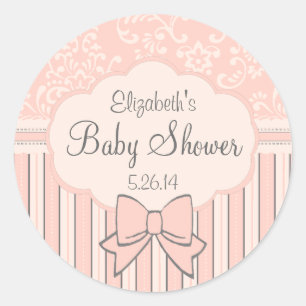 Vintage Damask Peach Baby Dusche Runder Aufkleber