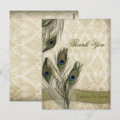 Vintage Damask Pfauenhochzeit danke Postkarte (Vorne/Hinten)