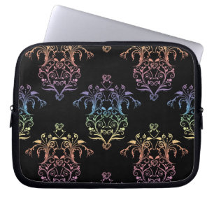 Vintage-Damask-Regenbogen auf Schwarz Laptopschutzhülle
