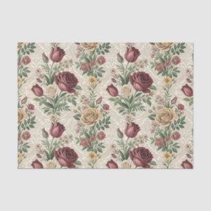 Vintage-Damask-Rosen- und Tulpen-Blumenmuster-Kuns Seidenpapier
