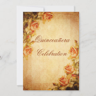 Vintage Damask Shabby Chic Pfirsichrosen Quinceañe Einladung