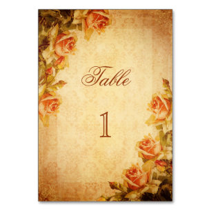Vintage-Damask-Shabby-Chic-Pfirsichrosen   Tischnummer