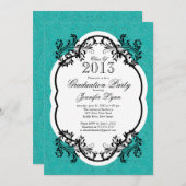 Vintage Damask Stilvolle Blue Graduation Party Einladung (Vorne/Hinten)