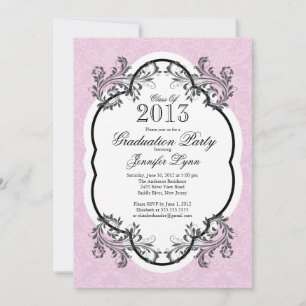 Vintage Damask Stilvolle rosa Graduationsparty Einladung