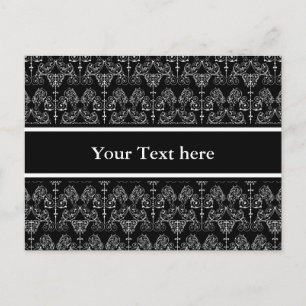 Vintage-Damask-Tapete - weiß + Ihr Hintergrund. Postkarte