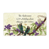 Vintage Damask Teal Bird Purple Flowering Branch (Vorne)