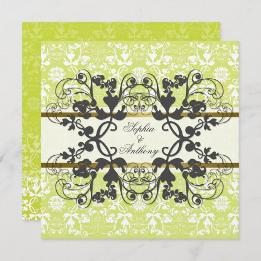 Vintage Damask Wirbel Hochzeitsfeier Einladung (Vorne/Hinten)
