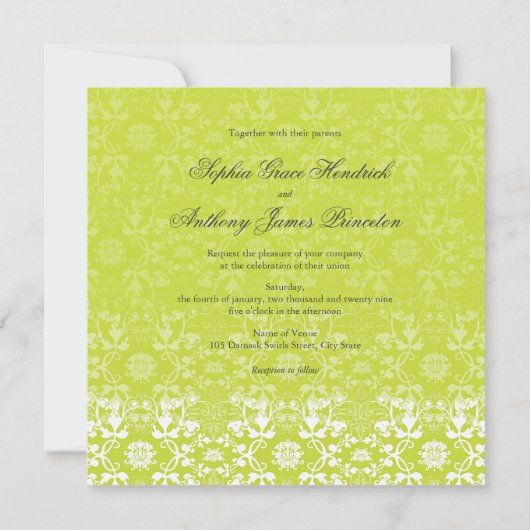 Vintage Damask Wirbel Hochzeitsfeier Einladung (Rückseite)