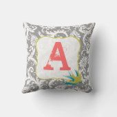 Vintage Damaske Monogram Pilze Kissen (Rückseite)