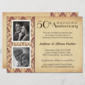 Vintage Damaskus Anniversary Double Foto Einladung (Vorne/Hinten)