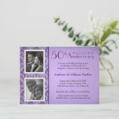 Vintage Damaskus Jahrestag Zwei Fotos Einladung (Stehend Vorderseite)