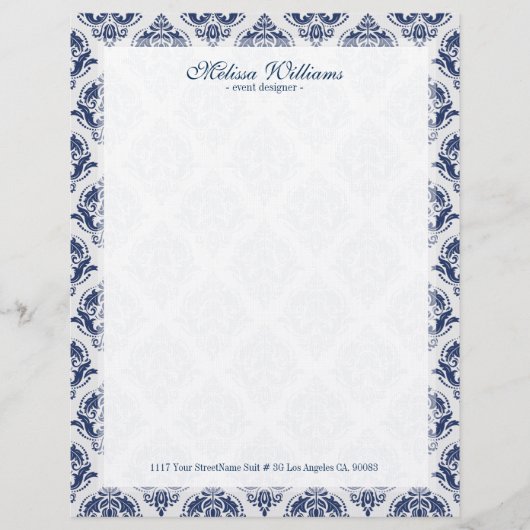 Vintage Damaskus-Muster für Weiß und Navy Briefkopf (Vorderseite)