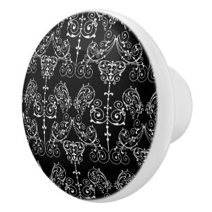 Vintage Damaskus-Ornamente weiß + Ihr Hintergrund Keramikknauf