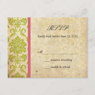 Vintage Damaskus-UAWG Postkarte in Rosa und Grün