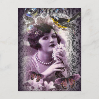 Vintage Damast Art Deko Gatsby Flapper Girl Postkarte