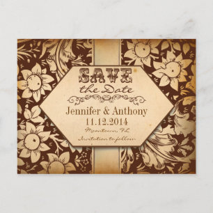 vintage Damast braune Save-the-Date-Postkarten Ankündigungspostkarte