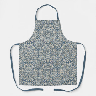 Vintage Damast-Brokatblüten auf Blau Schürze