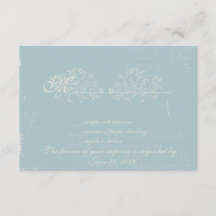 Vintage Damast Hochzeit UAWG Blue RSVP Karte