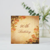 Vintage Damast-Shabby Chic-Pfirsich-Rosen 90. Einladung (Stehend Vorderseite)