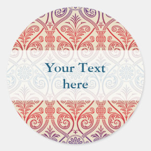 Vintage Damast-Tapete - blaues violettes Rot Runder Aufkleber