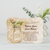 Vintage Damast Western Blumenkronenjar Hochzeit Einladung (Stehend Vorderseite)